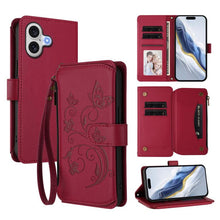 Load image into Gallery viewer, Butterfly Love Flower Multi-card Zipper Wallet Leather Phone Case, For iPhone 17e / 16e, For iPhone 17 Pro Max, For iPhone 17 Pro, For iPhone 17, For iPhone Air, For iPhone 16 Pro Max