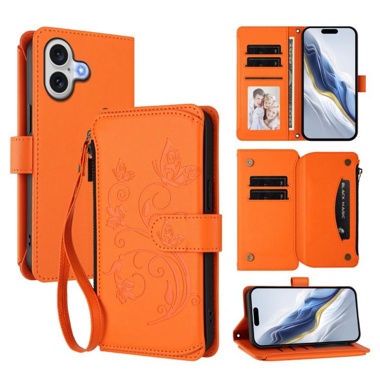 Butterfly Love Flower Multi-card Zipper Wallet Leather Phone Case, For iPhone 17e / 16e, For iPhone 17 Pro Max, For iPhone 17 Pro, For iPhone 17, For iPhone Air, For iPhone 16 Pro Max