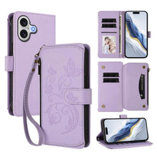 Load image into Gallery viewer, Butterfly Love Flower Multi-card Zipper Wallet Leather Phone Case, For iPhone 17e / 16e, For iPhone 17 Pro Max, For iPhone 17 Pro, For iPhone 17, For iPhone Air, For iPhone 16 Pro Max