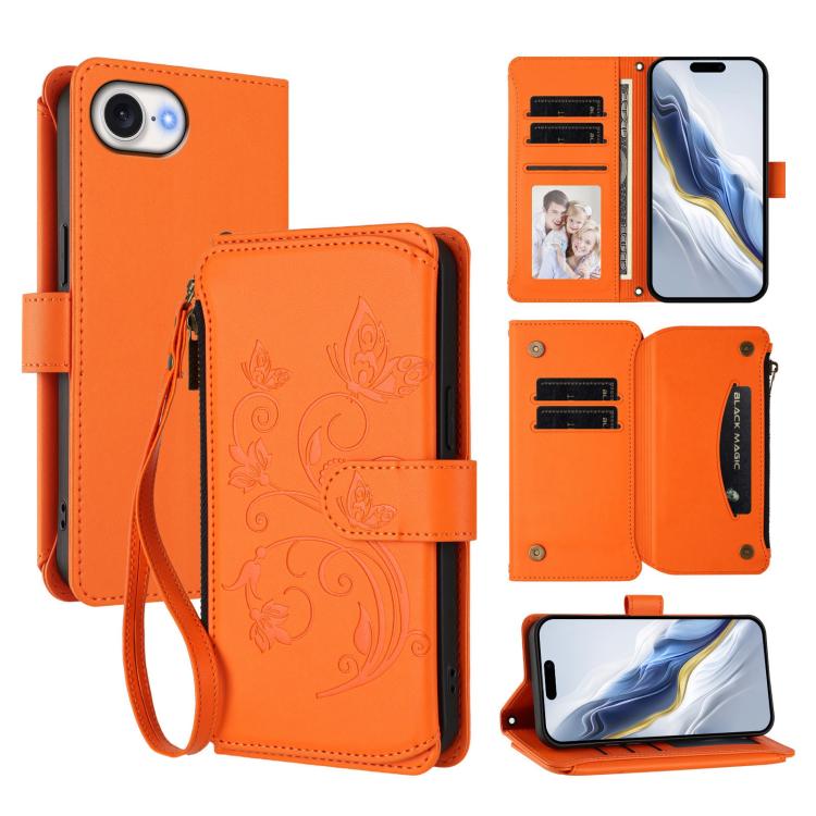 Butterfly Love Flower Multi-card Zipper Wallet Leather Phone Case, For iPhone 17e / 16e, For iPhone 17 Pro Max, For iPhone 17 Pro, For iPhone 17, For iPhone Air, For iPhone 16 Pro Max