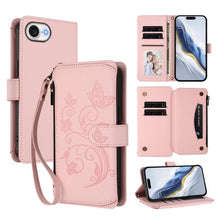 Load image into Gallery viewer, Butterfly Love Flower Multi-card Zipper Wallet Leather Phone Case, For iPhone 17e / 16e, For iPhone 17 Pro Max, For iPhone 17 Pro, For iPhone 17, For iPhone Air, For iPhone 16 Pro Max