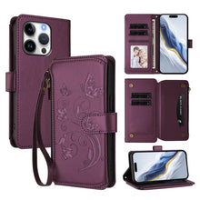 Load image into Gallery viewer, Butterfly Love Flower Multi-card Zipper Wallet Leather Phone Case, For iPhone 17e / 16e, For iPhone 17 Pro Max, For iPhone 17 Pro, For iPhone 17, For iPhone Air, For iPhone 16 Pro Max