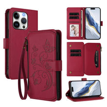 Load image into Gallery viewer, Butterfly Love Flower Multi-card Zipper Wallet Leather Phone Case, For iPhone 17e / 16e, For iPhone 17 Pro Max, For iPhone 17 Pro, For iPhone 17, For iPhone Air, For iPhone 16 Pro Max