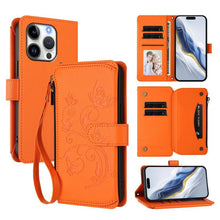 Load image into Gallery viewer, Butterfly Love Flower Multi-card Zipper Wallet Leather Phone Case, For iPhone 17e / 16e, For iPhone 17 Pro Max, For iPhone 17 Pro, For iPhone 17, For iPhone Air, For iPhone 16 Pro Max