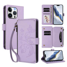 Load image into Gallery viewer, Butterfly Love Flower Multi-card Zipper Wallet Leather Phone Case, For iPhone 17e / 16e, For iPhone 17 Pro Max, For iPhone 17 Pro, For iPhone 17, For iPhone Air, For iPhone 16 Pro Max