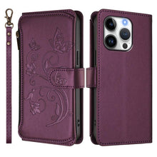 Load image into Gallery viewer, Butterfly Love Flower Multi-card Zipper Wallet Leather Phone Case, For iPhone 16 Pro, For iPhone 16 Plus, For iPhone 16, For iPhone 15 Pro Max, For iPhone 15 Pro, For iPhone 15 Plus