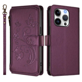 Butterfly Love Flower Multi-card Zipper Wallet Leather Phone Case, For iPhone 16 Pro, For iPhone 16 Plus, For iPhone 16, For iPhone 15 Pro Max, For iPhone 15 Pro, For iPhone 15 Plus