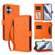 Load image into Gallery viewer, Butterfly Love Flower Multi-card Zipper Wallet Leather Phone Case, For iPhone 16 Pro, For iPhone 16 Plus, For iPhone 16, For iPhone 15 Pro Max, For iPhone 15 Pro, For iPhone 15 Plus