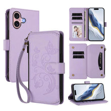 Load image into Gallery viewer, Butterfly Love Flower Multi-card Zipper Wallet Leather Phone Case, For iPhone 16 Pro, For iPhone 16 Plus, For iPhone 16, For iPhone 15 Pro Max, For iPhone 15 Pro, For iPhone 15 Plus