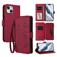 Load image into Gallery viewer, Butterfly Love Flower Multi-card Zipper Wallet Leather Phone Case, For iPhone 15, For iPhone 14 Plus, For iPhone 14 / 13, For iPhone 14 Pro, For iPhone 14 Pro Max, For iPhone 7 / 8 / SE 2022