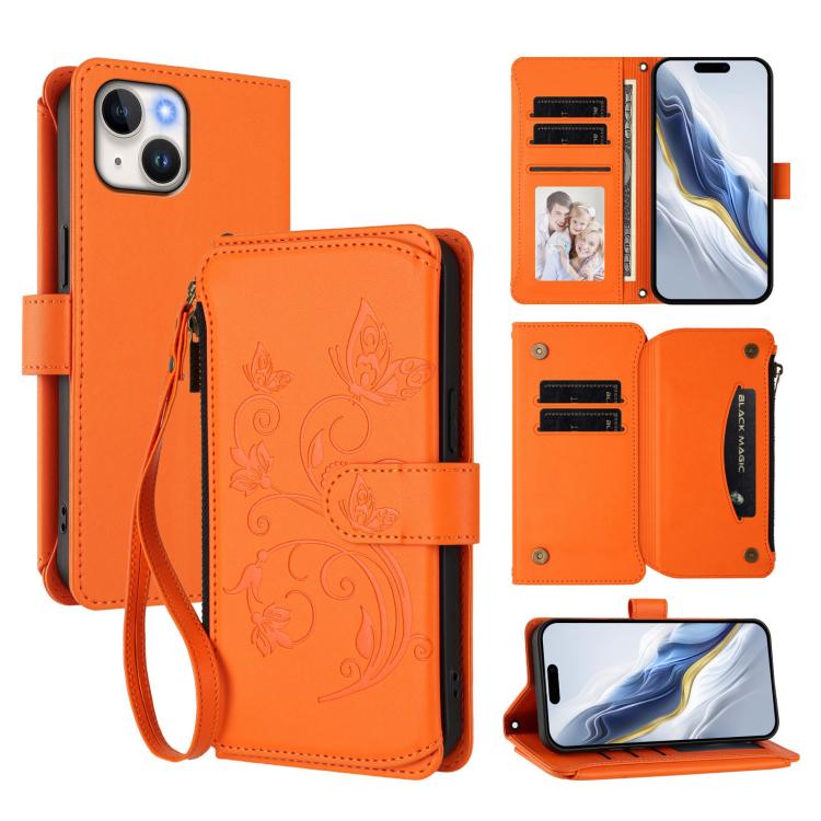 Butterfly Love Flower Multi-card Zipper Wallet Leather Phone Case, For iPhone 15, For iPhone 14 Plus, For iPhone 14 / 13, For iPhone 14 Pro, For iPhone 14 Pro Max, For iPhone 7 / 8 / SE 2022