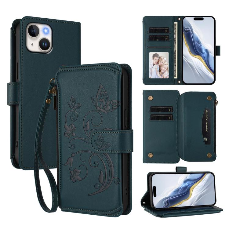 Butterfly Love Flower Multi-card Zipper Wallet Leather Phone Case, For iPhone 15, For iPhone 14 Plus, For iPhone 14 / 13, For iPhone 14 Pro, For iPhone 14 Pro Max, For iPhone 7 / 8 / SE 2022