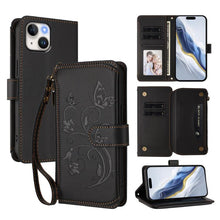 Load image into Gallery viewer, Butterfly Love Flower Multi-card Zipper Wallet Leather Phone Case, For iPhone 15, For iPhone 14 Plus, For iPhone 14 / 13, For iPhone 14 Pro, For iPhone 14 Pro Max, For iPhone 7 / 8 / SE 2022