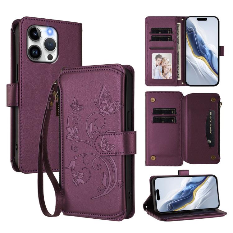 Butterfly Love Flower Multi-card Zipper Wallet Leather Phone Case, For iPhone 15, For iPhone 14 Plus, For iPhone 14 / 13, For iPhone 14 Pro, For iPhone 14 Pro Max, For iPhone 7 / 8 / SE 2022