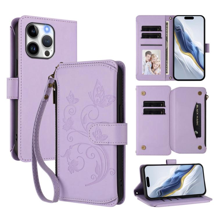 Butterfly Love Flower Multi-card Zipper Wallet Leather Phone Case, For iPhone 15, For iPhone 14 Plus, For iPhone 14 / 13, For iPhone 14 Pro, For iPhone 14 Pro Max, For iPhone 7 / 8 / SE 2022