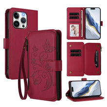 Load image into Gallery viewer, Butterfly Love Flower Multi-card Zipper Wallet Leather Phone Case, For iPhone 15, For iPhone 14 Plus, For iPhone 14 / 13, For iPhone 14 Pro, For iPhone 14 Pro Max, For iPhone 7 / 8 / SE 2022