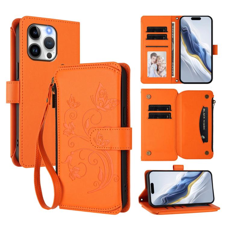 Butterfly Love Flower Multi-card Zipper Wallet Leather Phone Case, For iPhone 15, For iPhone 14 Plus, For iPhone 14 / 13, For iPhone 14 Pro, For iPhone 14 Pro Max, For iPhone 7 / 8 / SE 2022