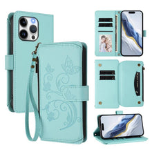 Load image into Gallery viewer, Butterfly Love Flower Multi-card Zipper Wallet Leather Phone Case, For iPhone 15, For iPhone 14 Plus, For iPhone 14 / 13, For iPhone 14 Pro, For iPhone 14 Pro Max, For iPhone 7 / 8 / SE 2022