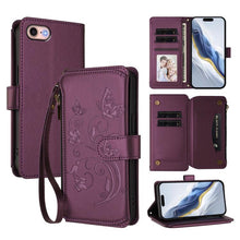 Load image into Gallery viewer, Butterfly Love Flower Multi-card Zipper Wallet Leather Phone Case, For iPhone 15, For iPhone 14 Plus, For iPhone 14 / 13, For iPhone 14 Pro, For iPhone 14 Pro Max, For iPhone 7 / 8 / SE 2022