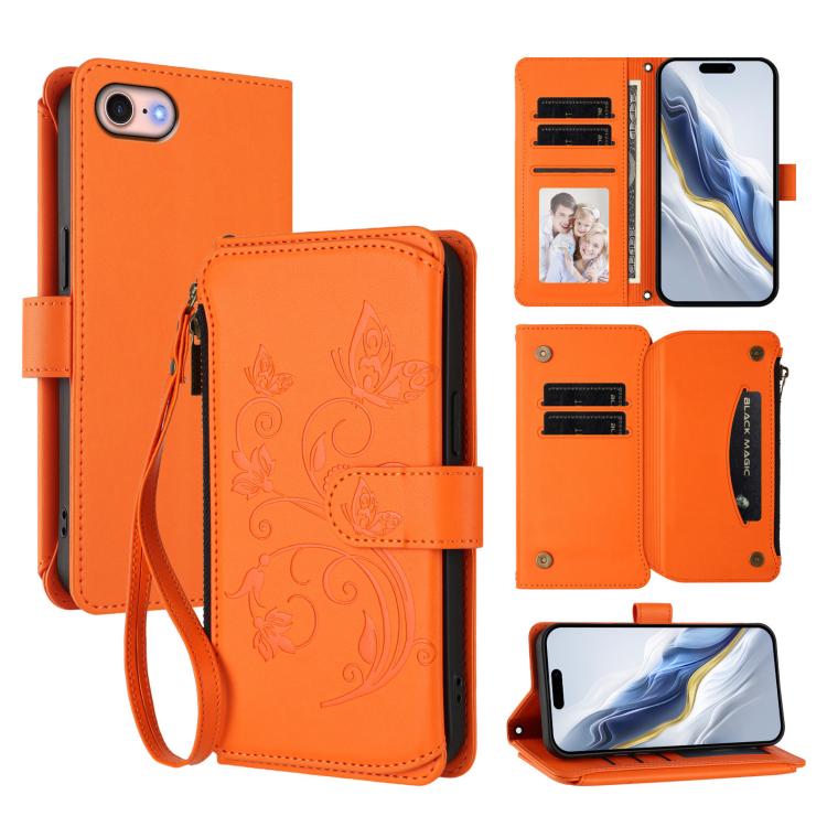 Butterfly Love Flower Multi-card Zipper Wallet Leather Phone Case, For iPhone 15, For iPhone 14 Plus, For iPhone 14 / 13, For iPhone 14 Pro, For iPhone 14 Pro Max, For iPhone 7 / 8 / SE 2022