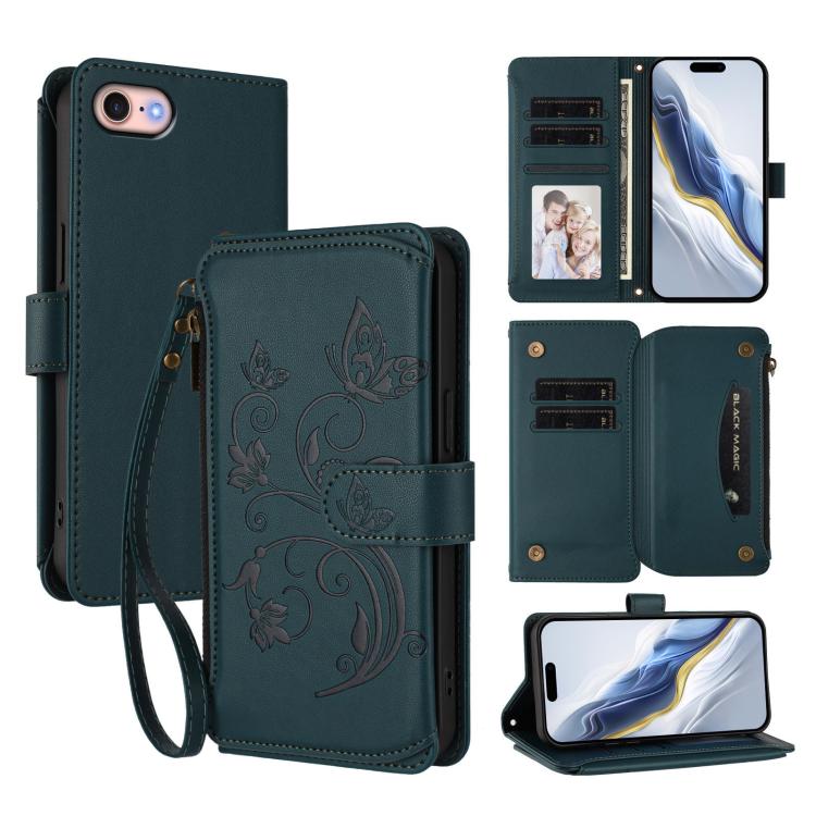 Butterfly Love Flower Multi-card Zipper Wallet Leather Phone Case, For iPhone 15, For iPhone 14 Plus, For iPhone 14 / 13, For iPhone 14 Pro, For iPhone 14 Pro Max, For iPhone 7 / 8 / SE 2022
