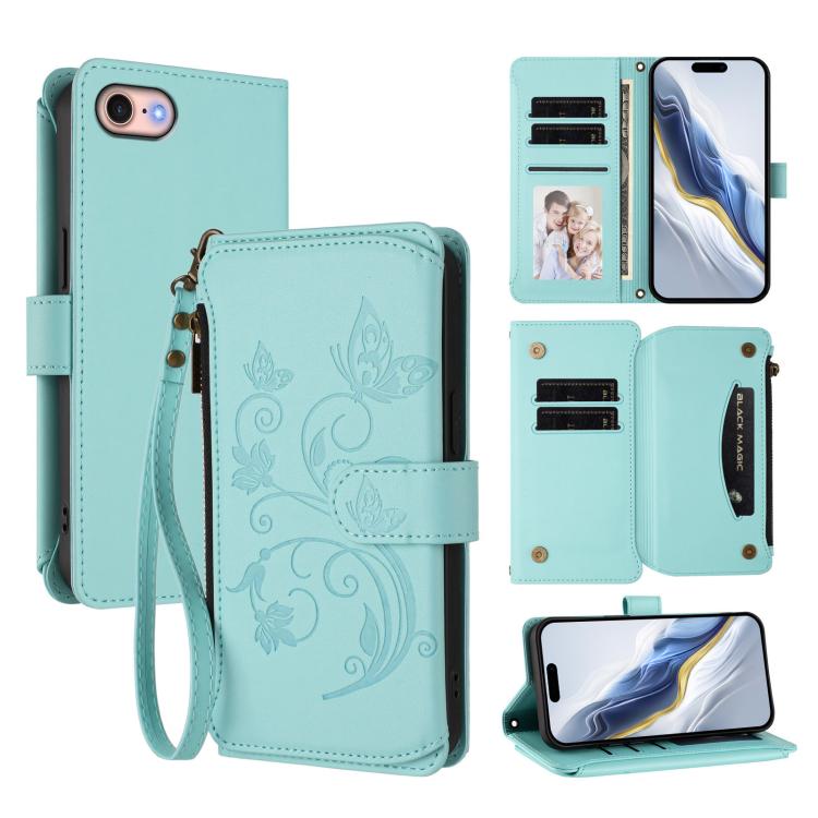 Butterfly Love Flower Multi-card Zipper Wallet Leather Phone Case, For iPhone 15, For iPhone 14 Plus, For iPhone 14 / 13, For iPhone 14 Pro, For iPhone 14 Pro Max, For iPhone 7 / 8 / SE 2022
