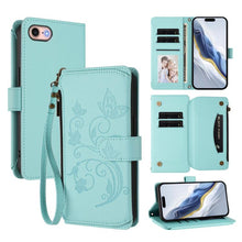 Load image into Gallery viewer, Butterfly Love Flower Multi-card Zipper Wallet Leather Phone Case, For iPhone 15, For iPhone 14 Plus, For iPhone 14 / 13, For iPhone 14 Pro, For iPhone 14 Pro Max, For iPhone 7 / 8 / SE 2022