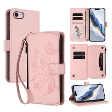 Load image into Gallery viewer, Butterfly Love Flower Multi-card Zipper Wallet Leather Phone Case, For iPhone 15, For iPhone 14 Plus, For iPhone 14 / 13, For iPhone 14 Pro, For iPhone 14 Pro Max, For iPhone 7 / 8 / SE 2022