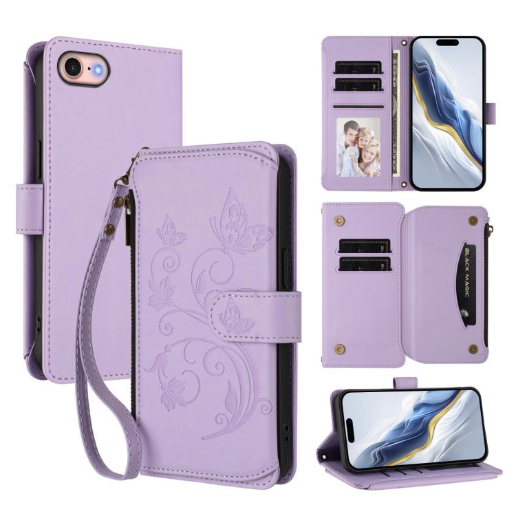 Butterfly Love Flower Multi-card Zipper Wallet Leather Phone Case, For iPhone 15, For iPhone 14 Plus, For iPhone 14 / 13, For iPhone 14 Pro, For iPhone 14 Pro Max, For iPhone 7 / 8 / SE 2022