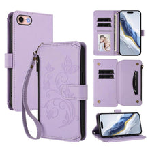 Load image into Gallery viewer, Butterfly Love Flower Multi-card Zipper Wallet Leather Phone Case, For iPhone 15, For iPhone 14 Plus, For iPhone 14 / 13, For iPhone 14 Pro, For iPhone 14 Pro Max, For iPhone 7 / 8 / SE 2022