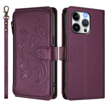 Load image into Gallery viewer, Butterfly Love Flower Multi-card Zipper Wallet Leather Phone Case, For iPhone 13 Pro Max, For iPhone 13 Pro, For iPhone 13 mini, For iPhone 12 / 12 Pro, For iPhone 12 Pro Max, For iPhone 12 mini