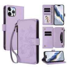 Load image into Gallery viewer, Butterfly Love Flower Multi-card Zipper Wallet Leather Phone Case, For iPhone 13 Pro Max, For iPhone 13 Pro, For iPhone 13 mini, For iPhone 12 / 12 Pro, For iPhone 12 Pro Max, For iPhone 12 mini