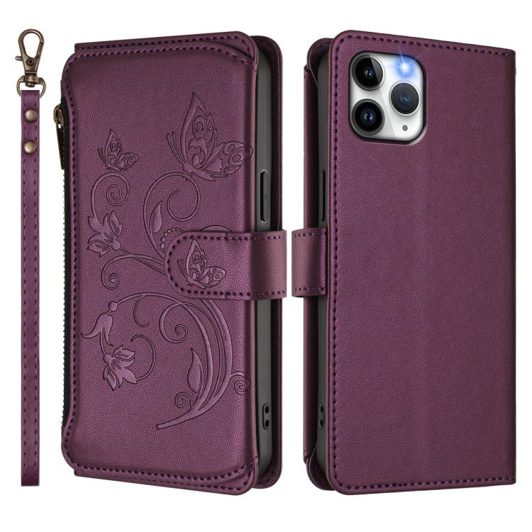 Butterfly Love Flower Multi-card Zipper Wallet Leather Phone Case, For iPhone 11 Pro Max, For iPhone 11, For iPhone 11 Pro, For iPhone X / XS, For iPhone XR, For iPhone XS Max