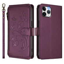 Load image into Gallery viewer, Butterfly Love Flower Multi-card Zipper Wallet Leather Phone Case, For iPhone 11 Pro Max, For iPhone 11, For iPhone 11 Pro, For iPhone X / XS, For iPhone XR, For iPhone XS Max