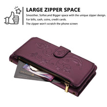 Load image into Gallery viewer, Butterfly Love Flower Multi-card Zipper Wallet Leather Phone Case, For iPhone 11 Pro Max, For iPhone 11, For iPhone 11 Pro, For iPhone X / XS, For iPhone XR, For iPhone XS Max