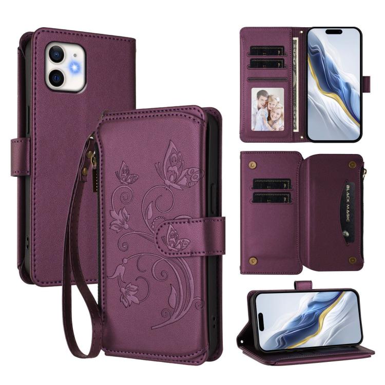 Butterfly Love Flower Multi-card Zipper Wallet Leather Phone Case, For iPhone 11 Pro Max, For iPhone 11, For iPhone 11 Pro, For iPhone X / XS, For iPhone XR, For iPhone XS Max