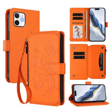 Load image into Gallery viewer, Butterfly Love Flower Multi-card Zipper Wallet Leather Phone Case, For iPhone 11 Pro Max, For iPhone 11, For iPhone 11 Pro, For iPhone X / XS, For iPhone XR, For iPhone XS Max