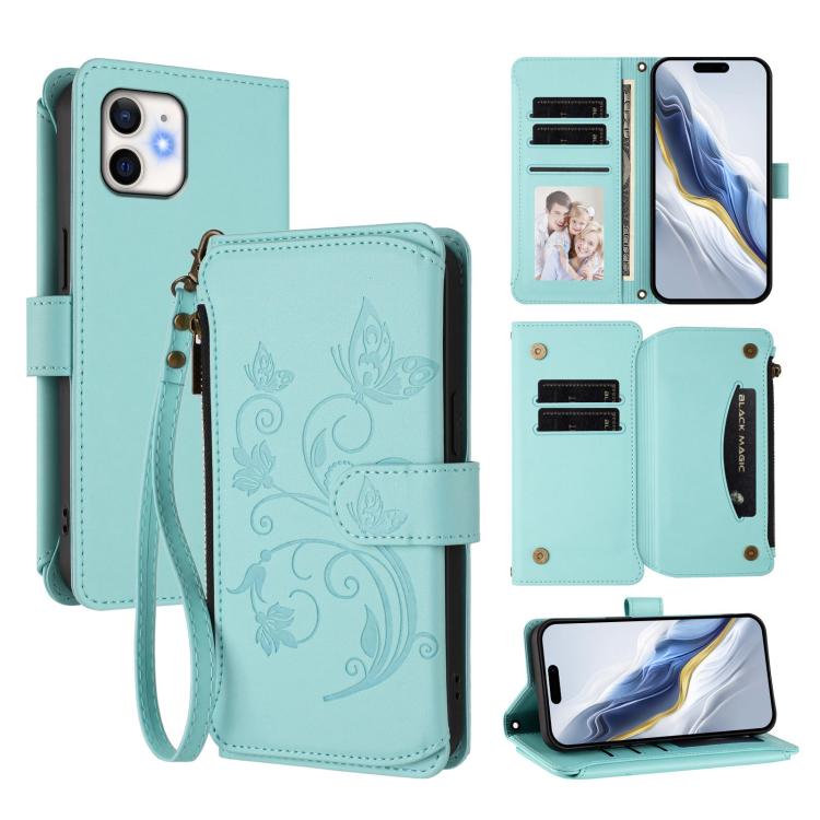 Butterfly Love Flower Multi-card Zipper Wallet Leather Phone Case, For iPhone 11 Pro Max, For iPhone 11, For iPhone 11 Pro, For iPhone X / XS, For iPhone XR, For iPhone XS Max