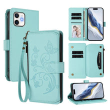 Load image into Gallery viewer, Butterfly Love Flower Multi-card Zipper Wallet Leather Phone Case, For iPhone 11 Pro Max, For iPhone 11, For iPhone 11 Pro, For iPhone X / XS, For iPhone XR, For iPhone XS Max