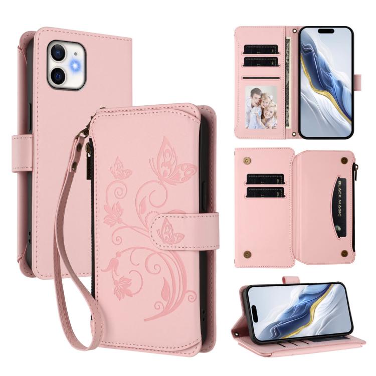 Butterfly Love Flower Multi-card Zipper Wallet Leather Phone Case, For iPhone 11 Pro Max, For iPhone 11, For iPhone 11 Pro, For iPhone X / XS, For iPhone XR, For iPhone XS Max
