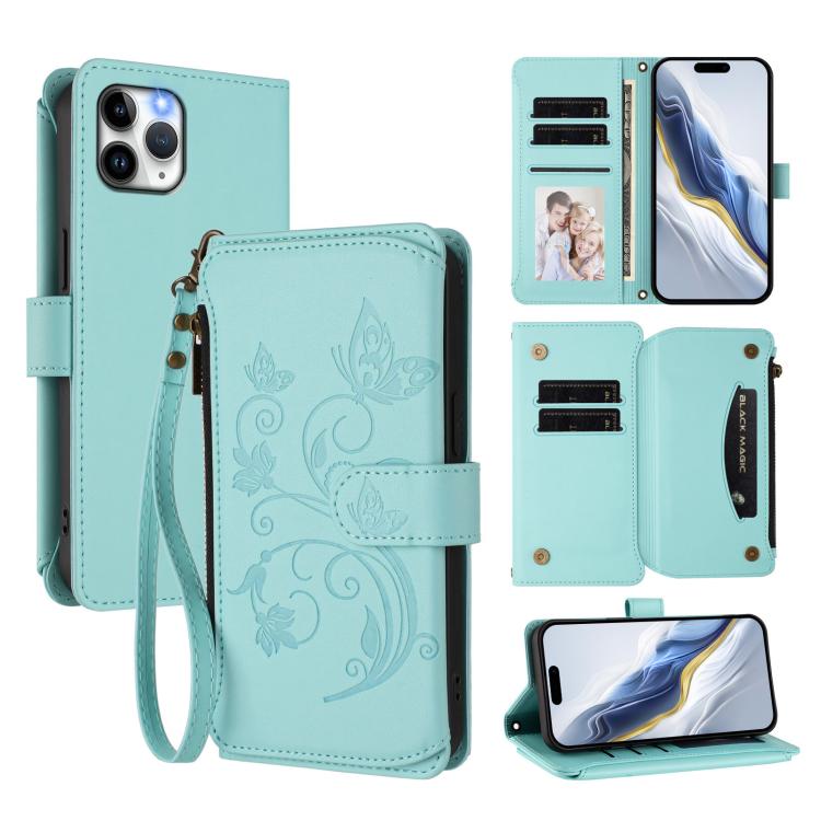 Butterfly Love Flower Multi-card Zipper Wallet Leather Phone Case, For iPhone 11 Pro Max, For iPhone 11, For iPhone 11 Pro, For iPhone X / XS, For iPhone XR, For iPhone XS Max