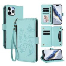 Load image into Gallery viewer, Butterfly Love Flower Multi-card Zipper Wallet Leather Phone Case, For iPhone 11 Pro Max, For iPhone 11, For iPhone 11 Pro, For iPhone X / XS, For iPhone XR, For iPhone XS Max