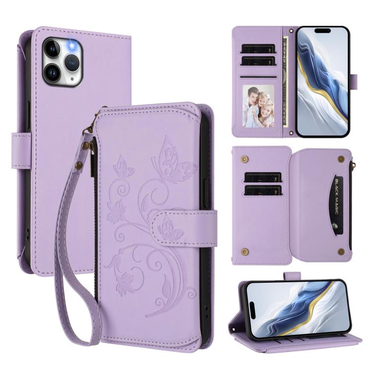 Butterfly Love Flower Multi-card Zipper Wallet Leather Phone Case, For iPhone 11 Pro Max, For iPhone 11, For iPhone 11 Pro, For iPhone X / XS, For iPhone XR, For iPhone XS Max