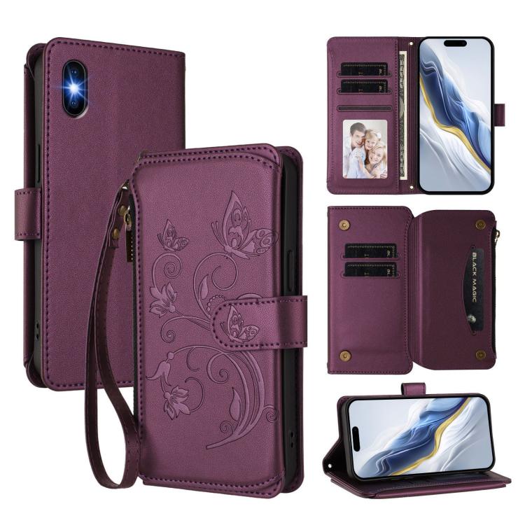 Butterfly Love Flower Multi-card Zipper Wallet Leather Phone Case, For iPhone 11 Pro Max, For iPhone 11, For iPhone 11 Pro, For iPhone X / XS, For iPhone XR, For iPhone XS Max