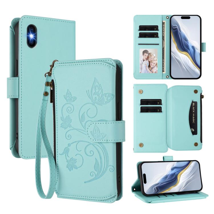 Butterfly Love Flower Multi-card Zipper Wallet Leather Phone Case, For iPhone 11 Pro Max, For iPhone 11, For iPhone 11 Pro, For iPhone X / XS, For iPhone XR, For iPhone XS Max