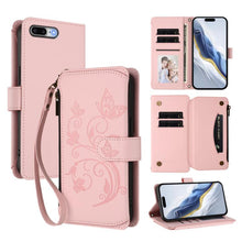 Load image into Gallery viewer, Butterfly Love Flower Multi-card Zipper Wallet Leather Phone Case, For iPhone 7 Plus / 8 Plus