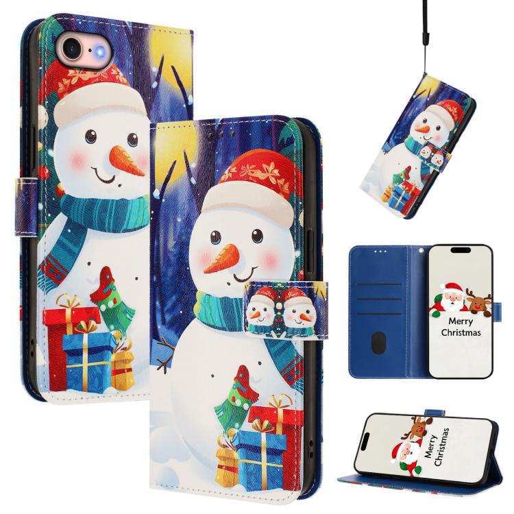 Christmas Series Buckle Leather Phone Case with Hand Strap, For iPhone 14 Pro Max, For iPhone SE 2022 / SE 2020 / 8 / 7, For iPhone 13 Pro Max, For iPhone 13 Pro, For iPhone 13 mini, For iPhone 12 Pro / 12, For iPhone 12 Pro Max, For iPhone 12 mini