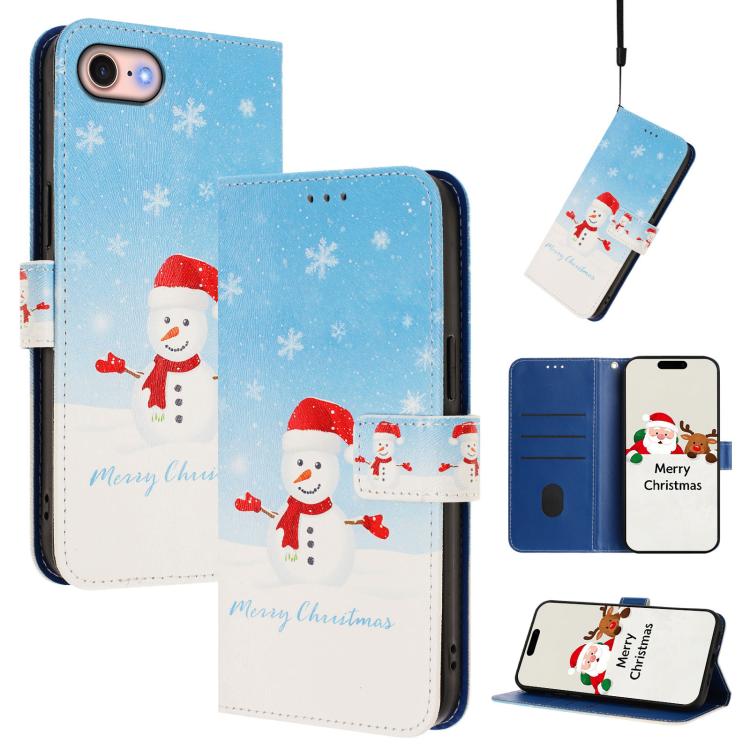 Christmas Series Buckle Leather Phone Case with Hand Strap, For iPhone 14 Pro Max, For iPhone SE 2022 / SE 2020 / 8 / 7, For iPhone 13 Pro Max, For iPhone 13 Pro, For iPhone 13 mini, For iPhone 12 Pro / 12, For iPhone 12 Pro Max, For iPhone 12 mini