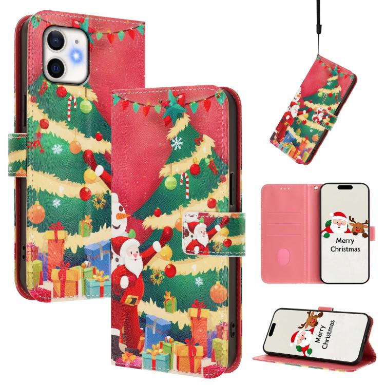 Christmas Series Buckle Leather Phone Case with Hand Strap, For iPhone 14 Pro Max, For iPhone SE 2022 / SE 2020 / 8 / 7, For iPhone 13 Pro Max, For iPhone 13 Pro, For iPhone 13 mini, For iPhone 12 Pro / 12, For iPhone 12 Pro Max, For iPhone 12 mini