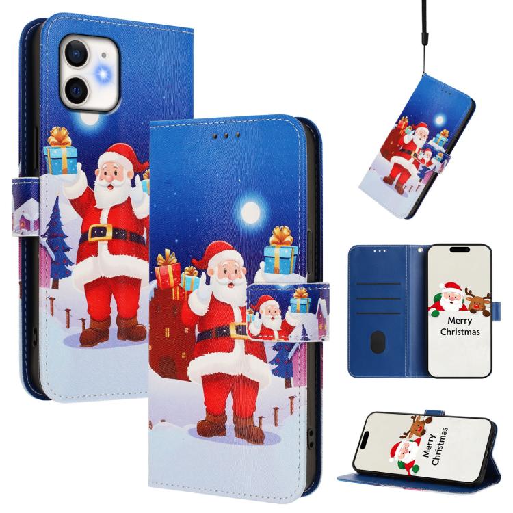 Christmas Series Buckle Leather Phone Case with Hand Strap, For iPhone 14 Pro Max, For iPhone SE 2022 / SE 2020 / 8 / 7, For iPhone 13 Pro Max, For iPhone 13 Pro, For iPhone 13 mini, For iPhone 12 Pro / 12, For iPhone 12 Pro Max, For iPhone 12 mini